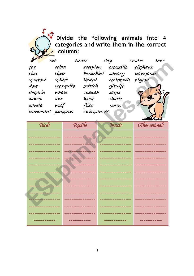 Calssification worksheet