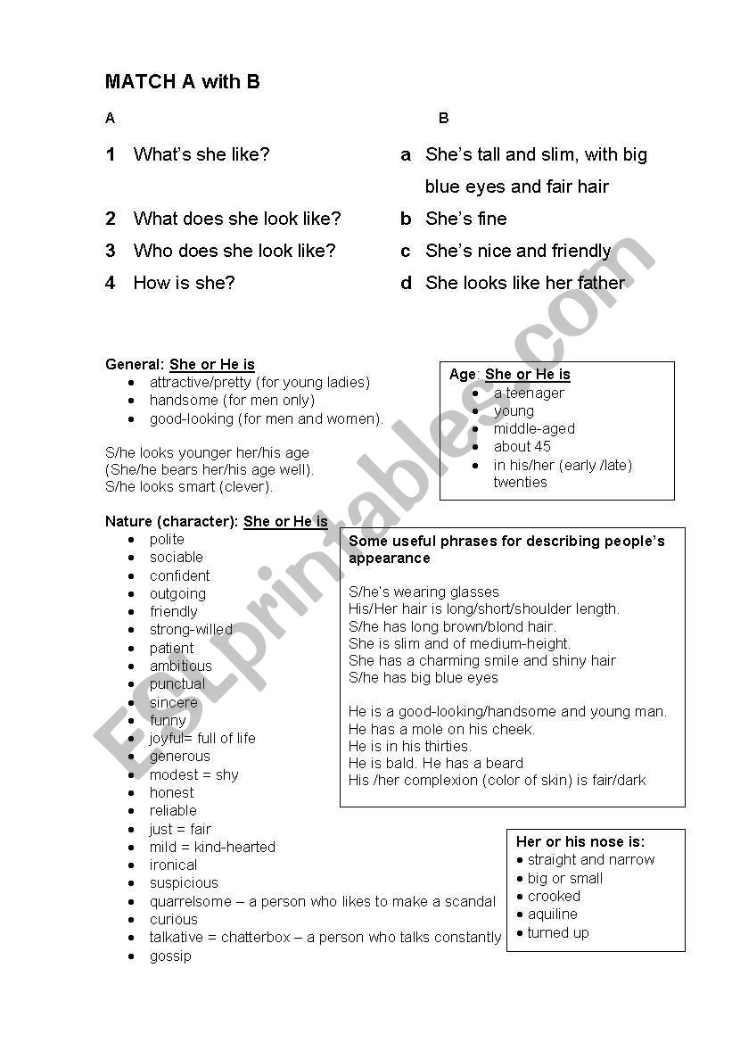 describing people worksheet