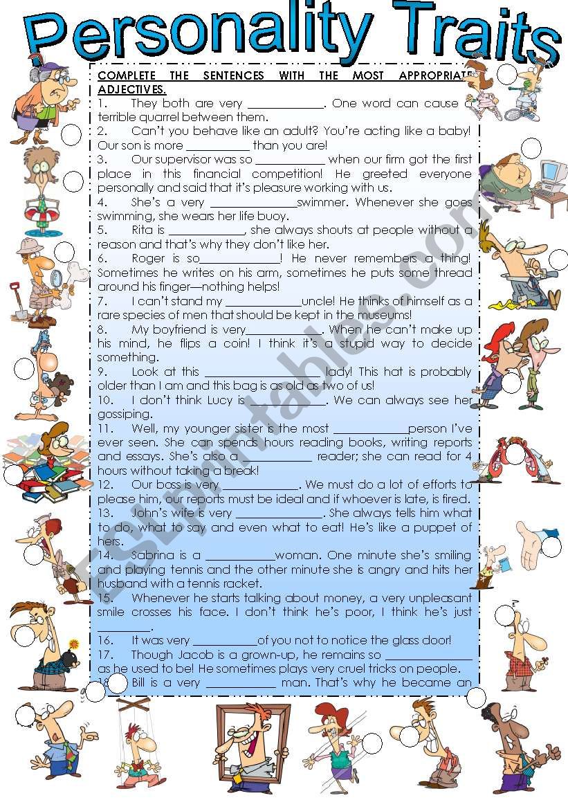 PERSONALITY TRAITS. (part 3) worksheet