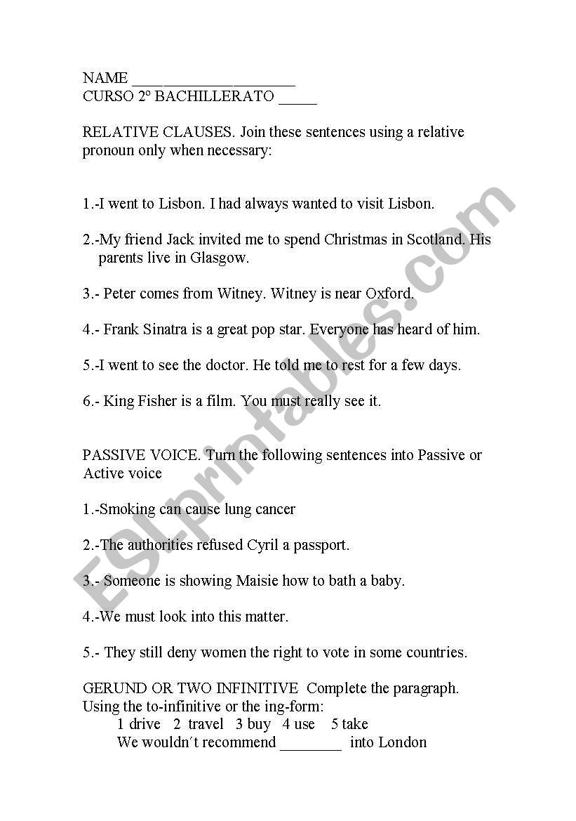 Relatives worksheet