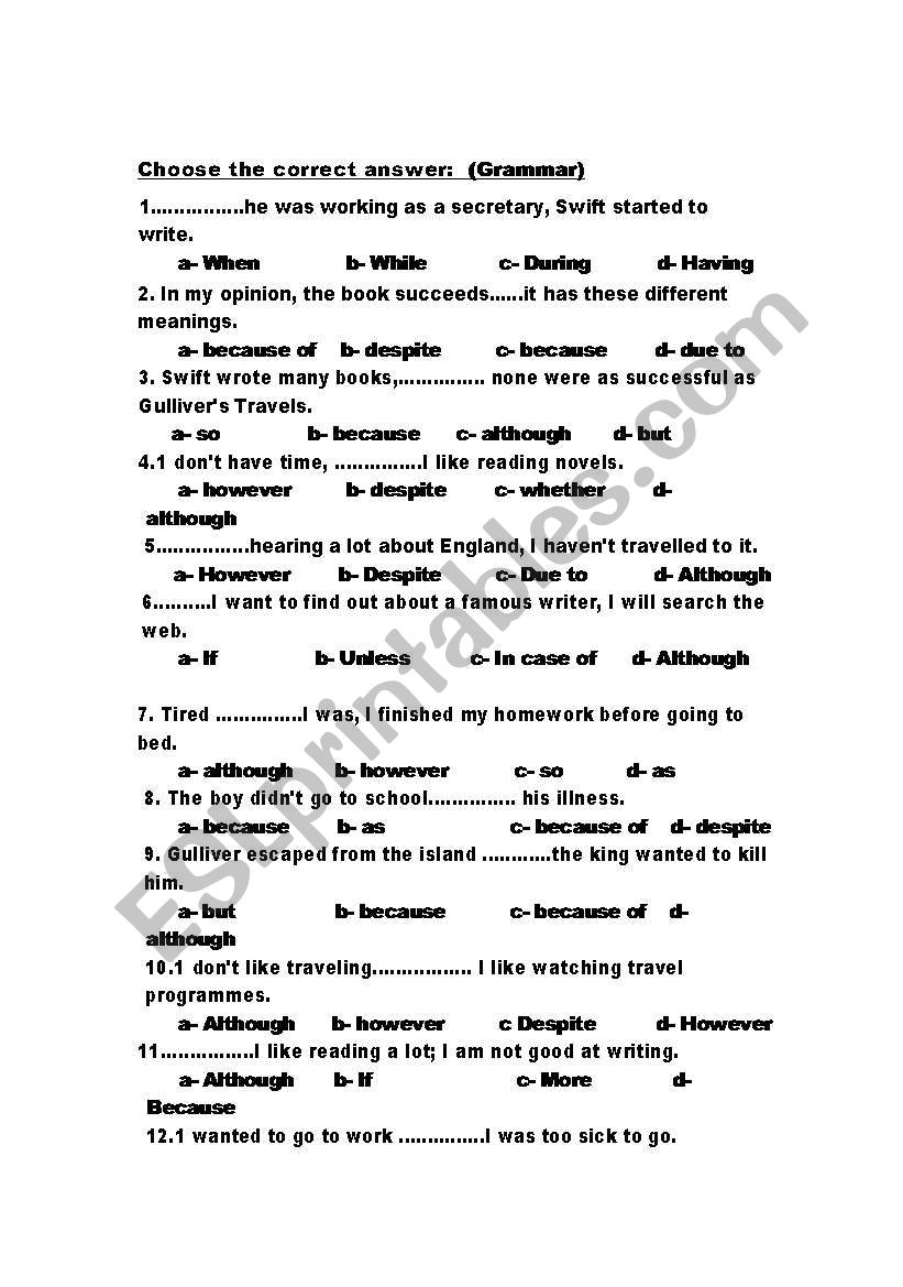 conjunctions choice - find the mistake