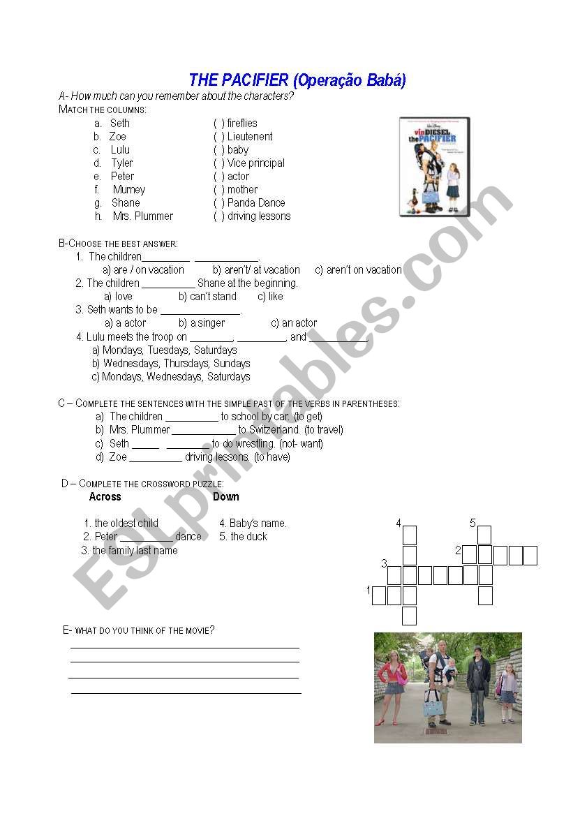 THE PACIFIER - OPERAO BAB worksheet