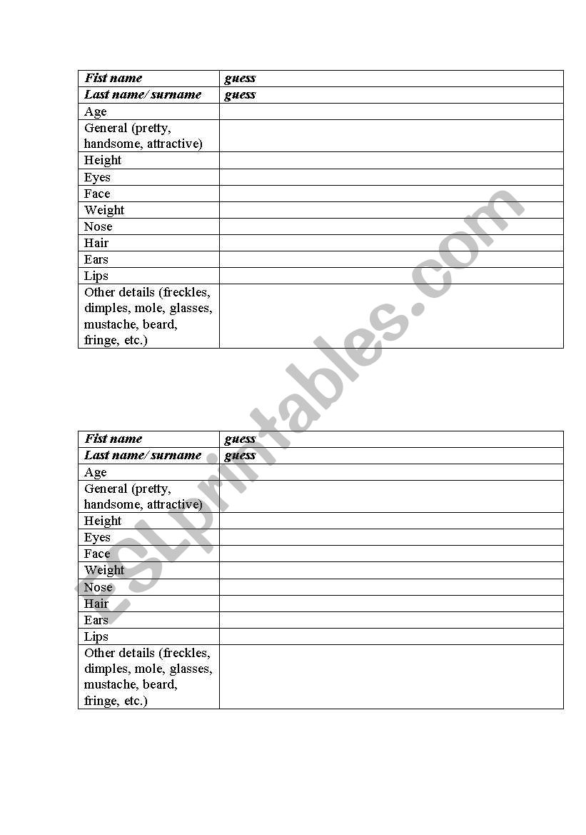 describing people worksheet