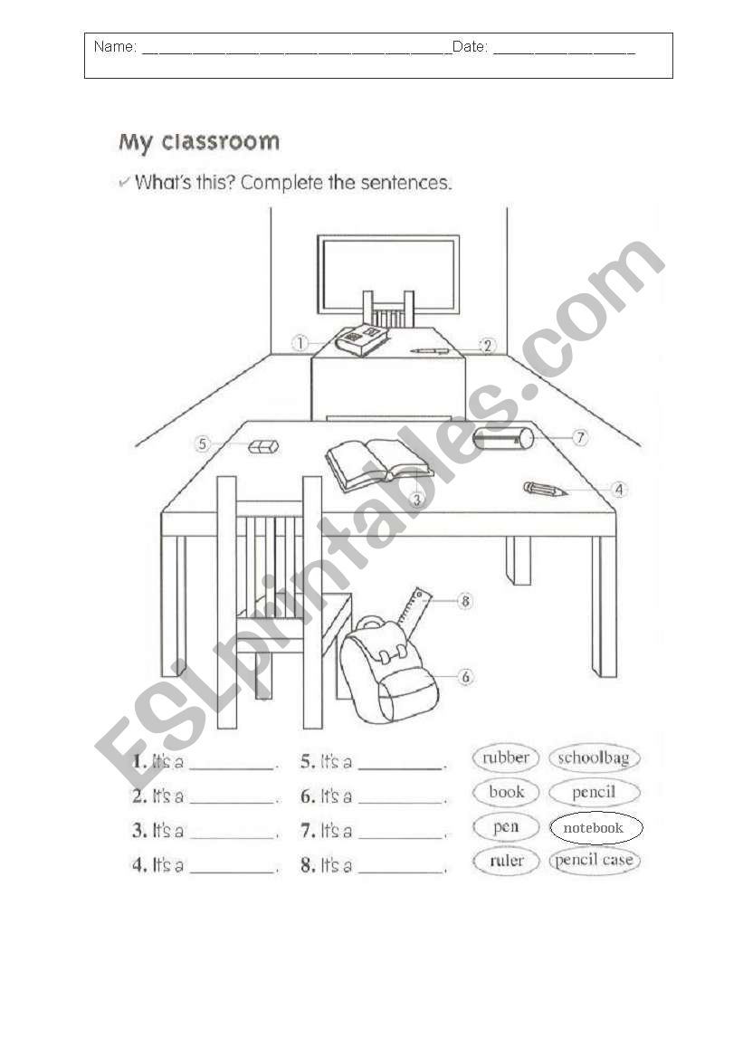 Classroom objects worksheet