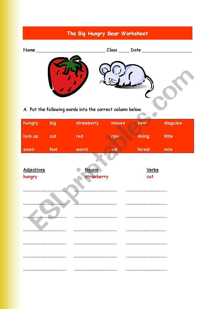 The Big Hungry  Bear Worksheet