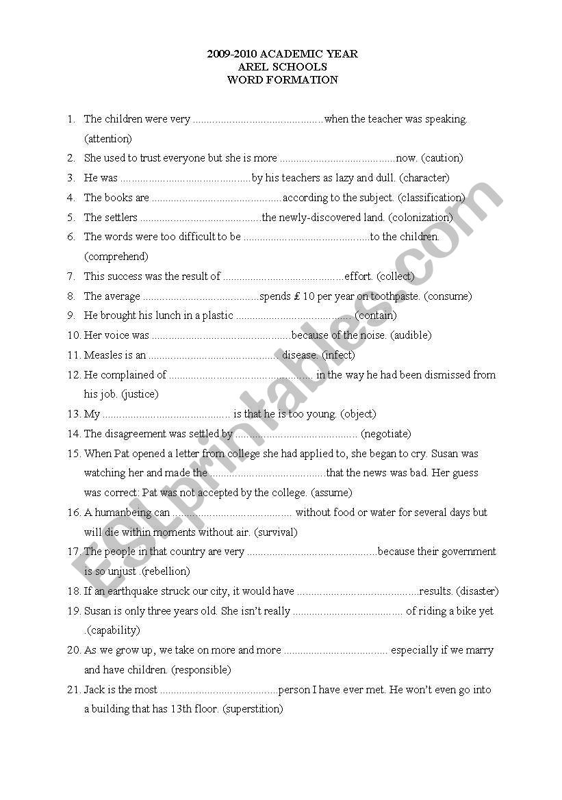 word formation 2 worksheet