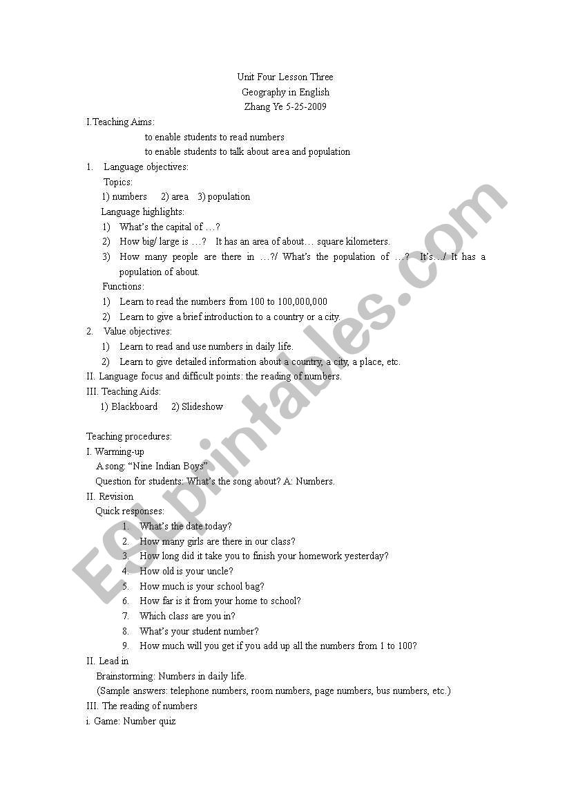 Geography in English (Numbers)