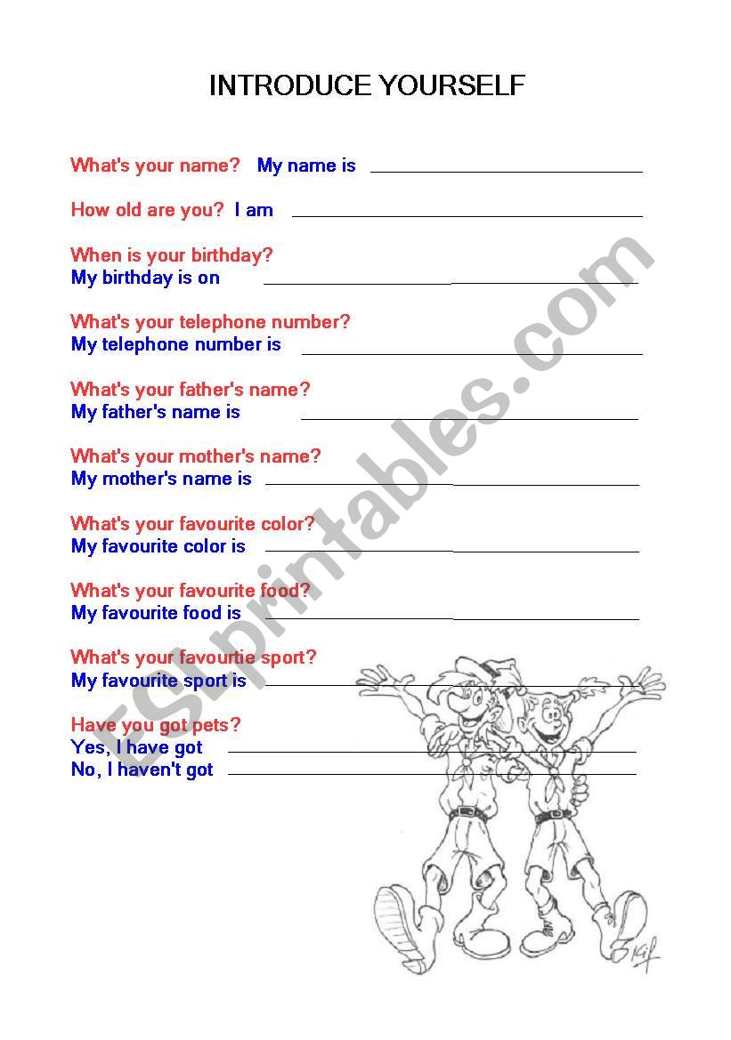 Introduce yourself worksheet