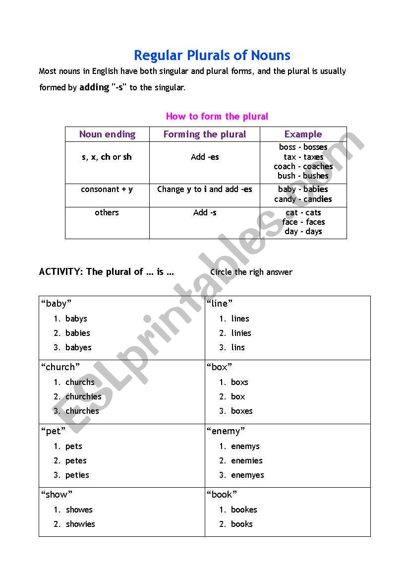 Plural forms worksheet