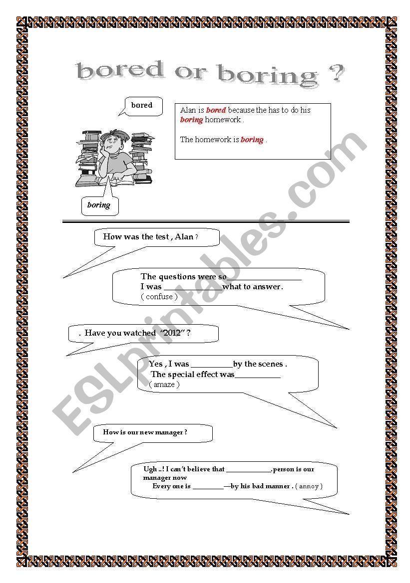 Bored or Boring  worksheet