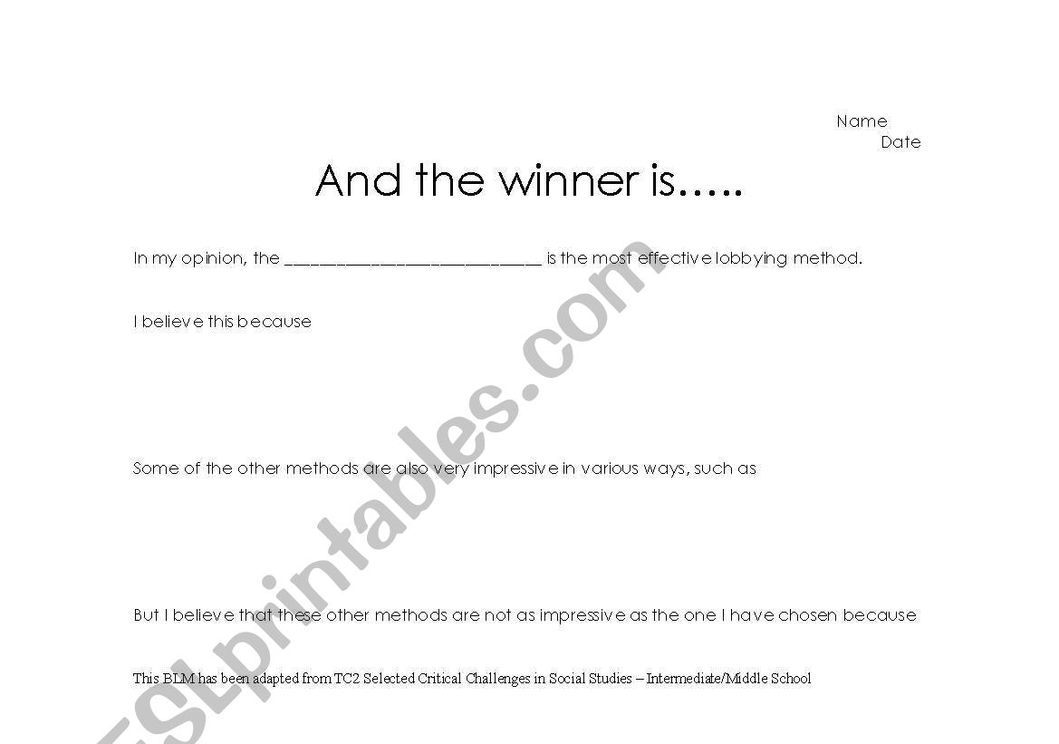 And the winner is... worksheet
