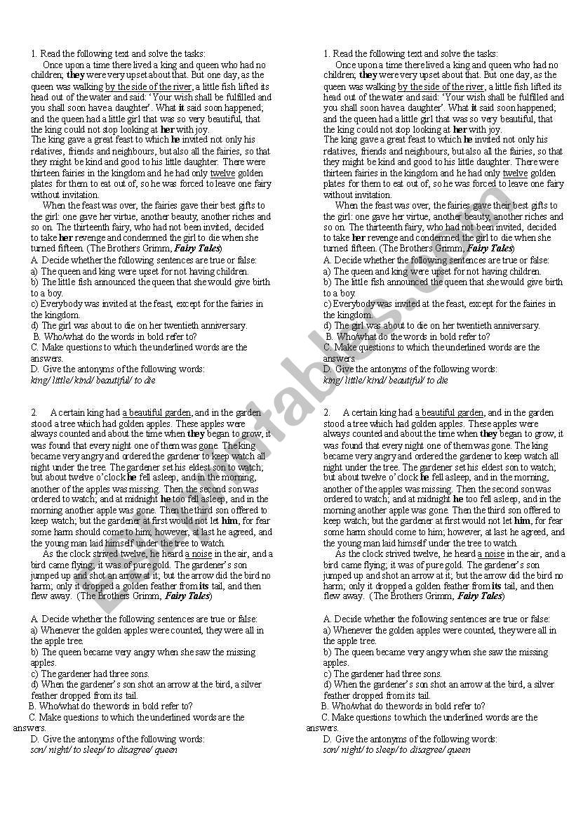 Reading Comprehension worksheet