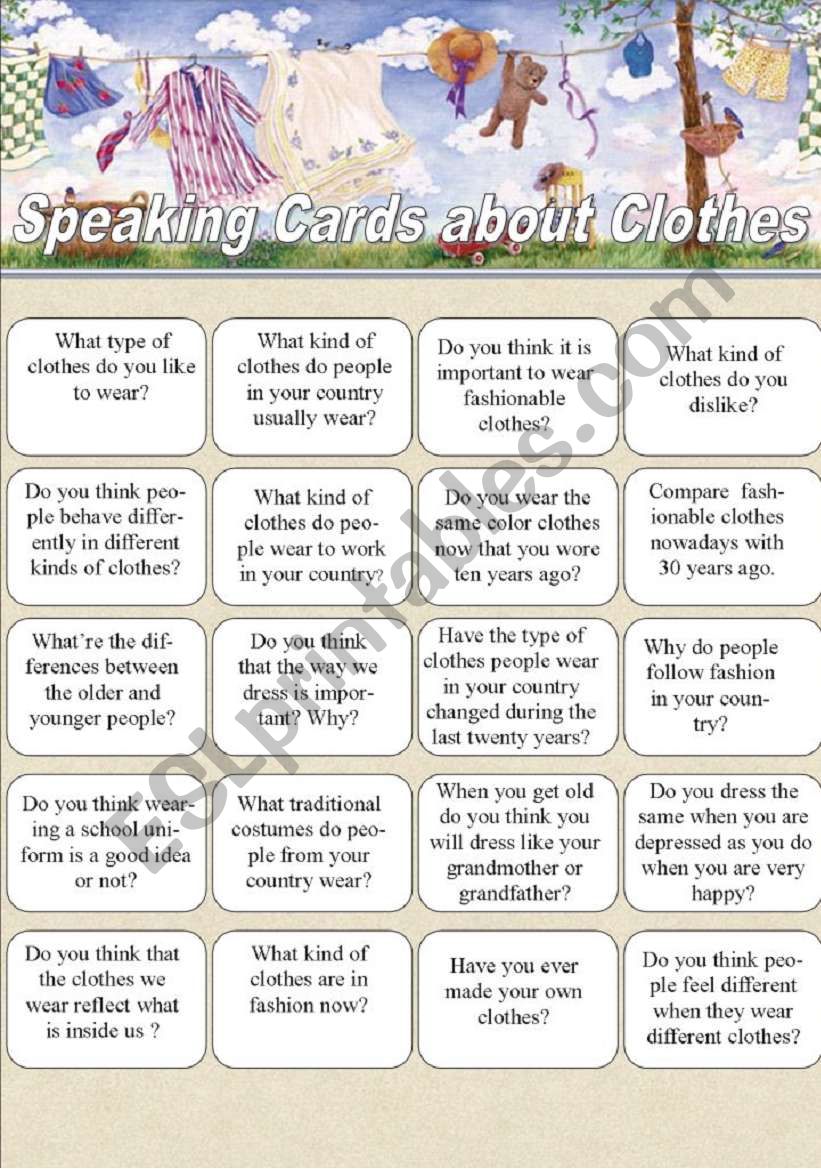 Speaking Cards about Clothes worksheet