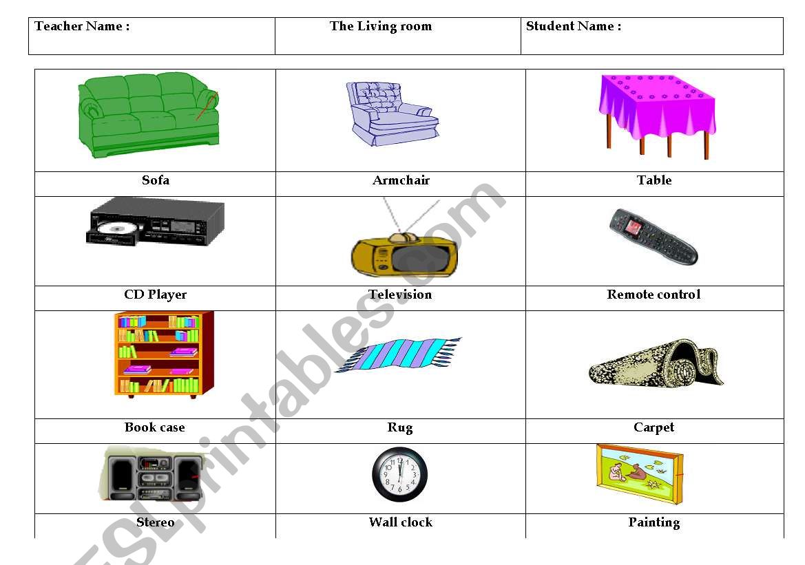 The living room worksheet