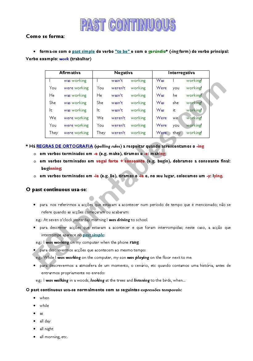 Past continuous worksheet