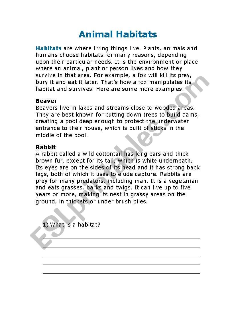 Animal Habitats worksheet