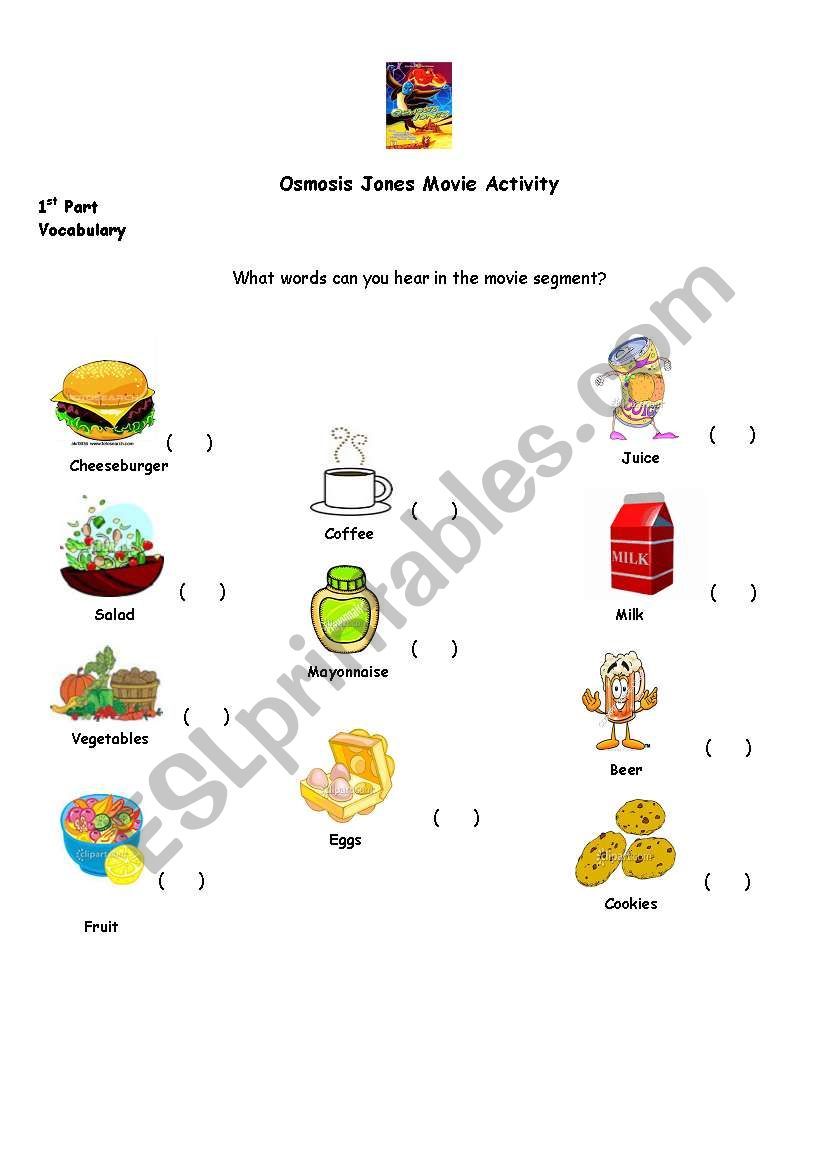 Osmosis Jones activity worksheet