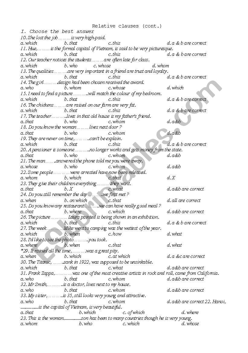 Relative clauses worksheet