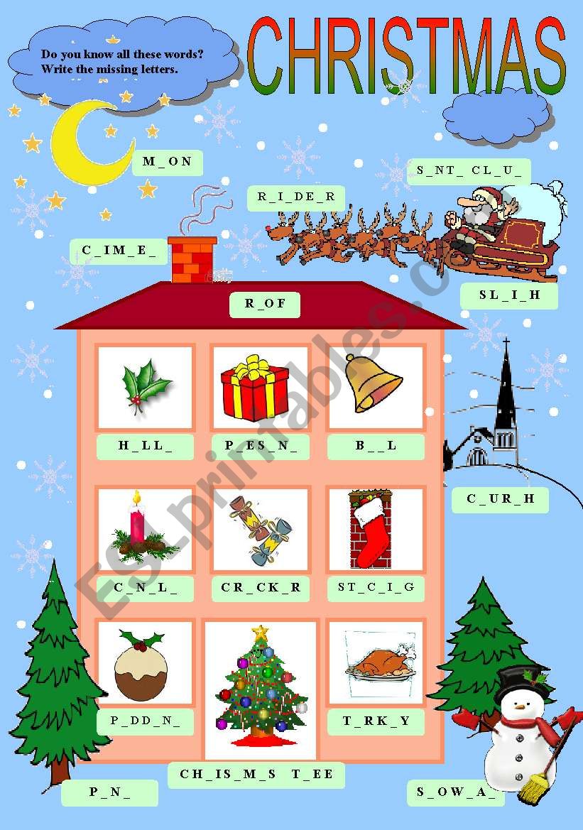 Christmas words worksheet