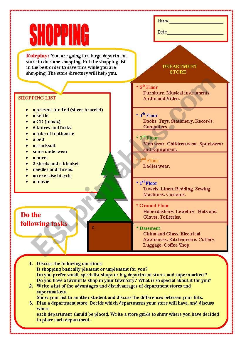 Shopping worksheet