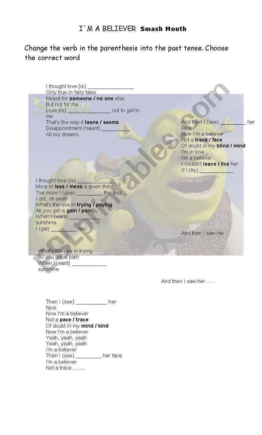 Im a beliver, Shrek worksheet