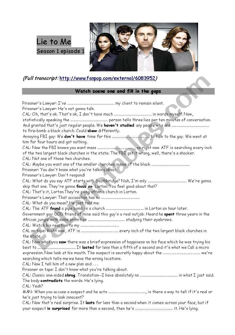 Lie to Me series worksheet