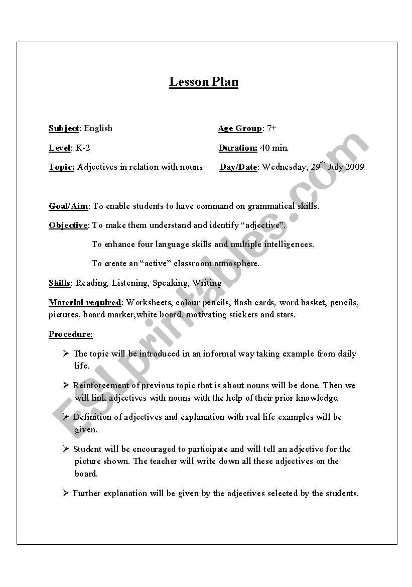 Adjectives worksheet