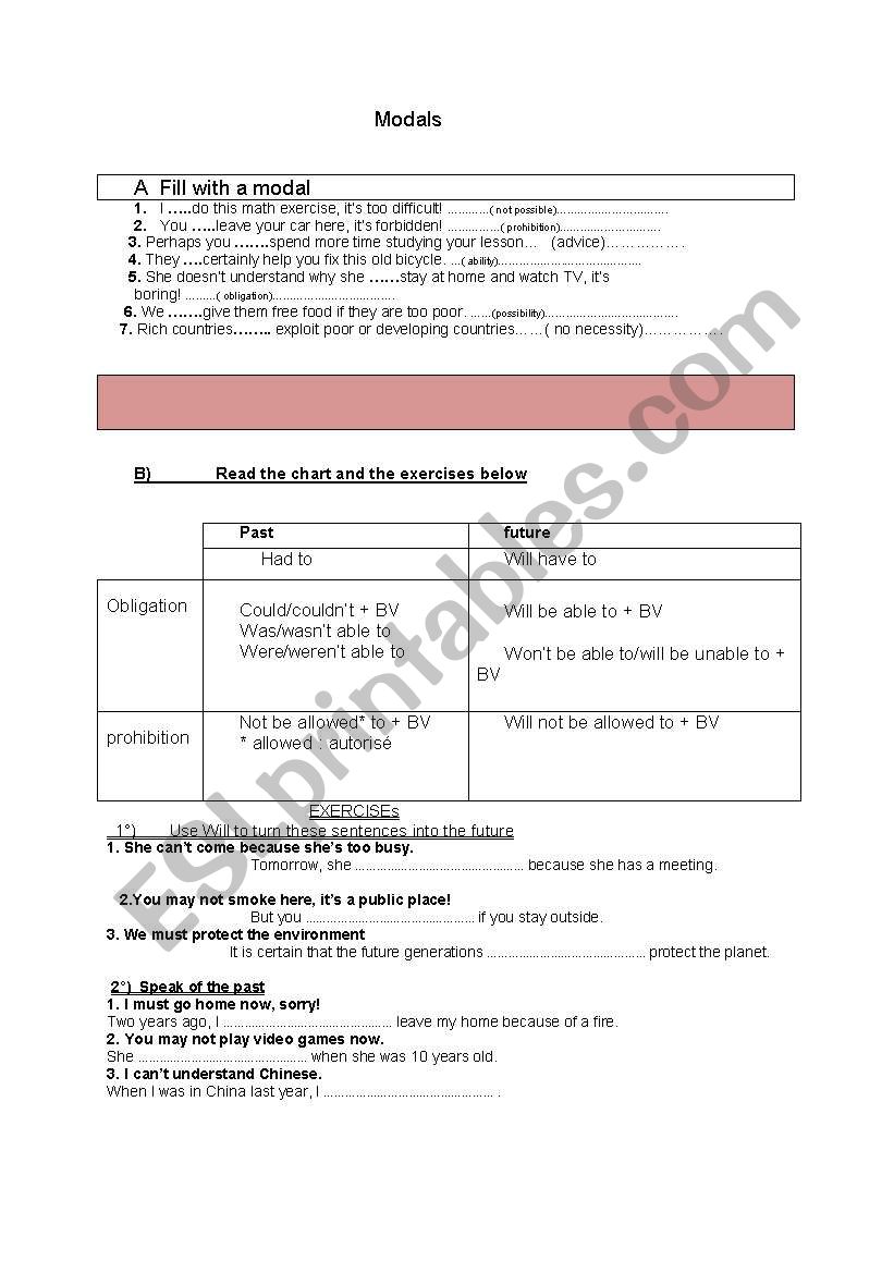 modals worksheet