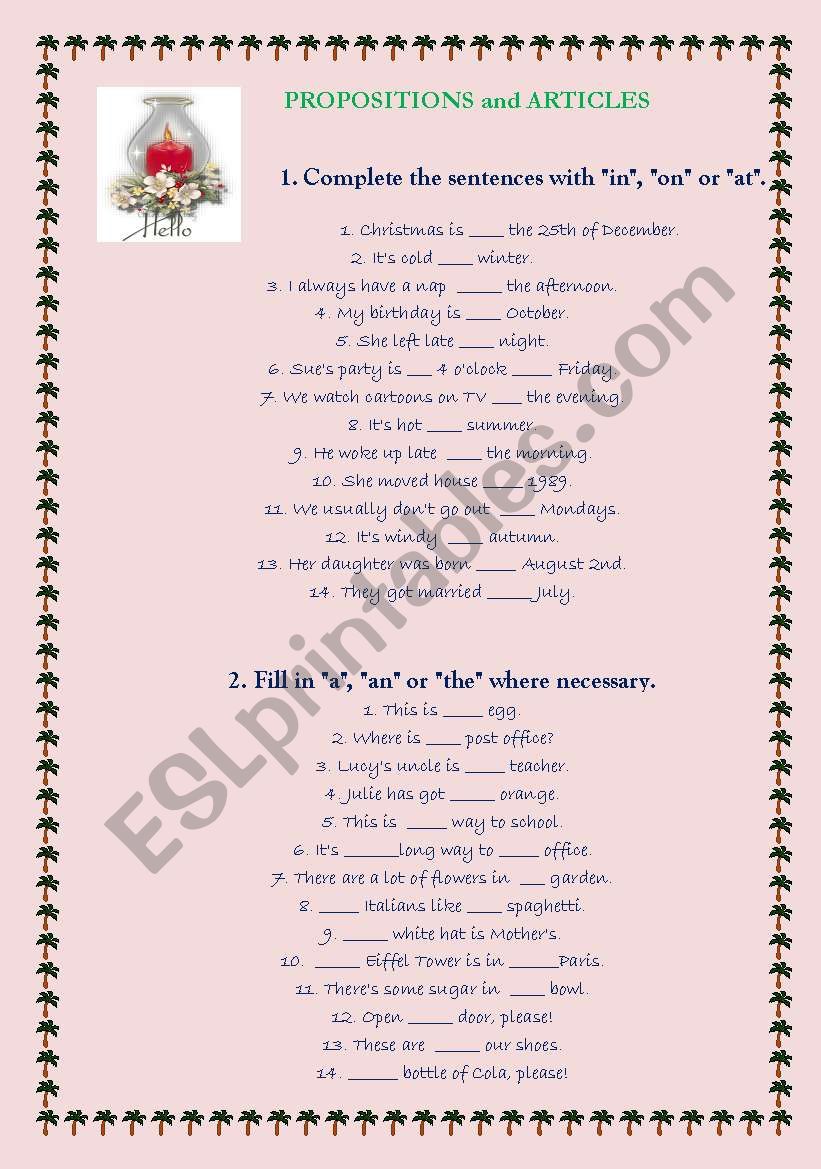 propositions and articles worksheet