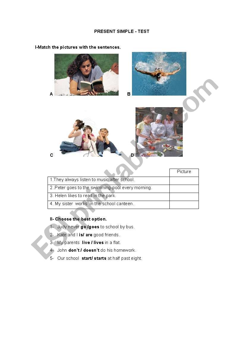Present Simple -test worksheet