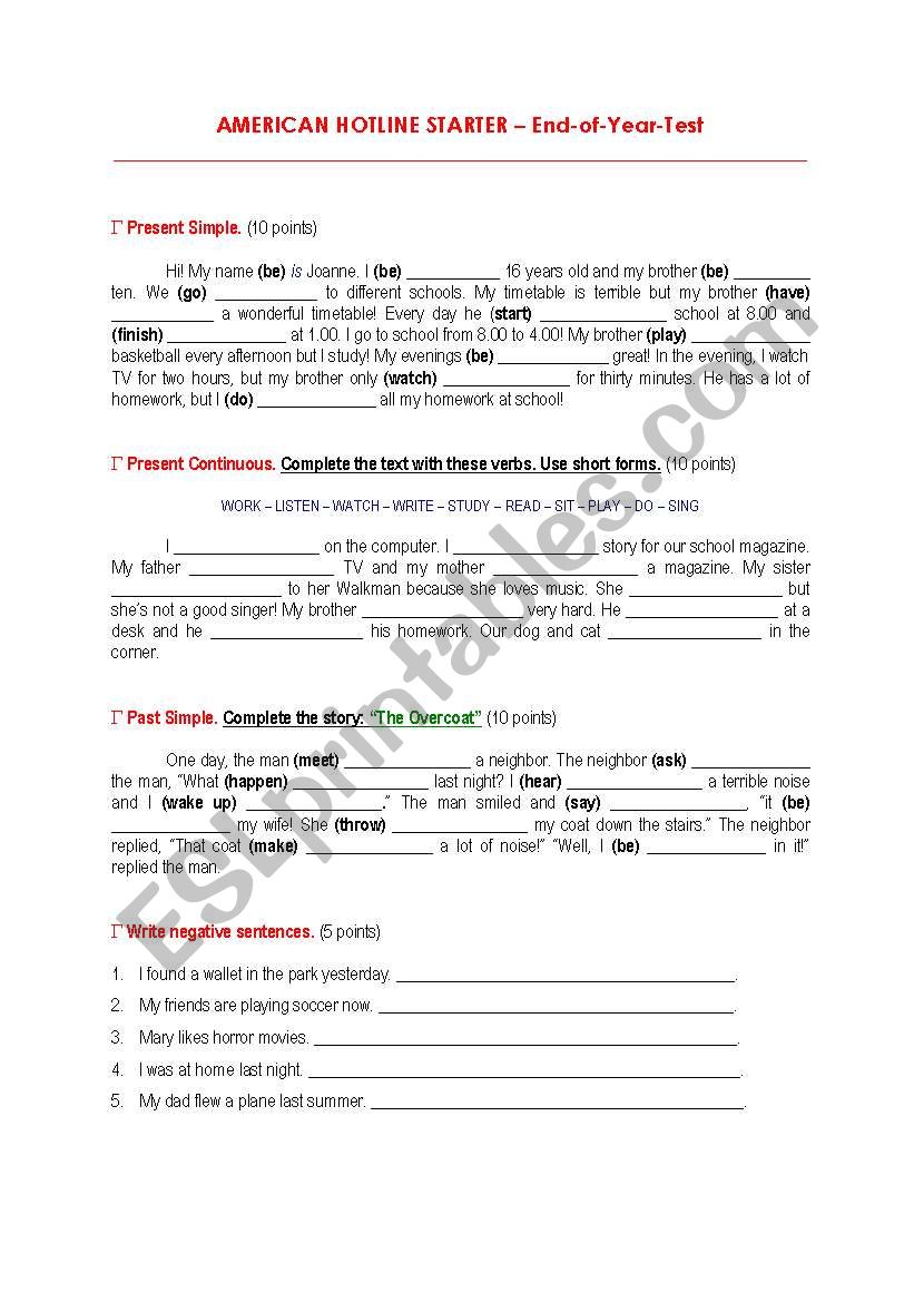 American Hotline Starter - End of Year Test