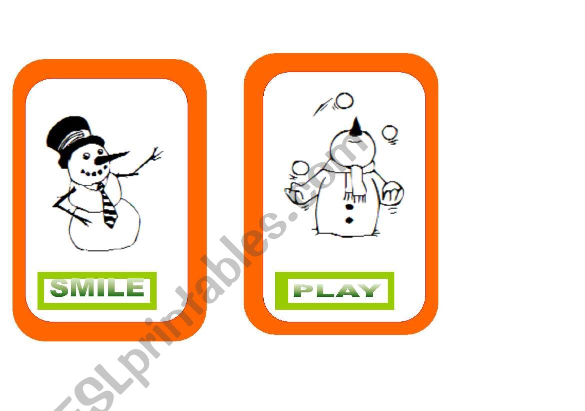 snowman actions flashcards worksheet