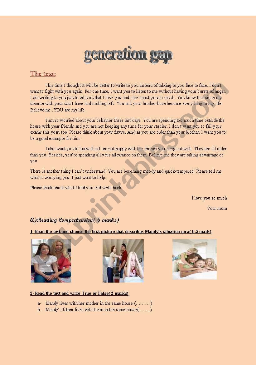 generation gap worksheet