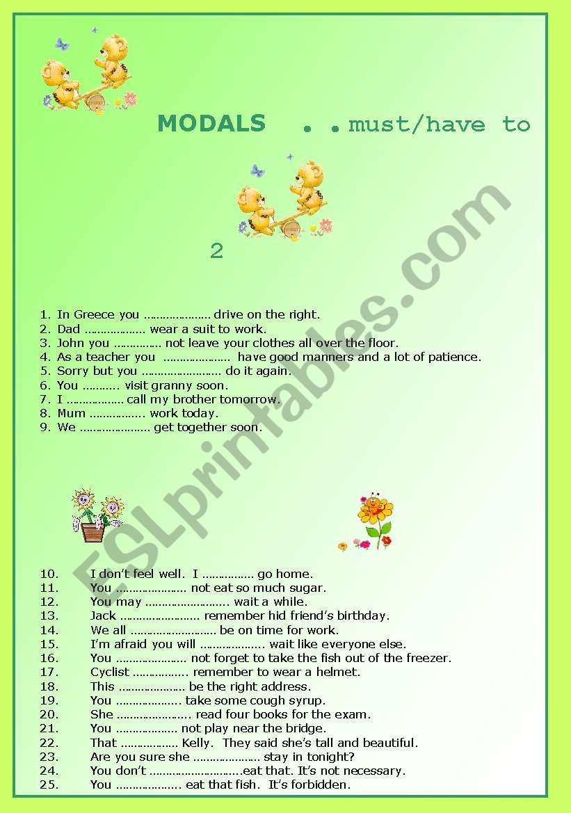 MODALS- must = have to 2 worksheet