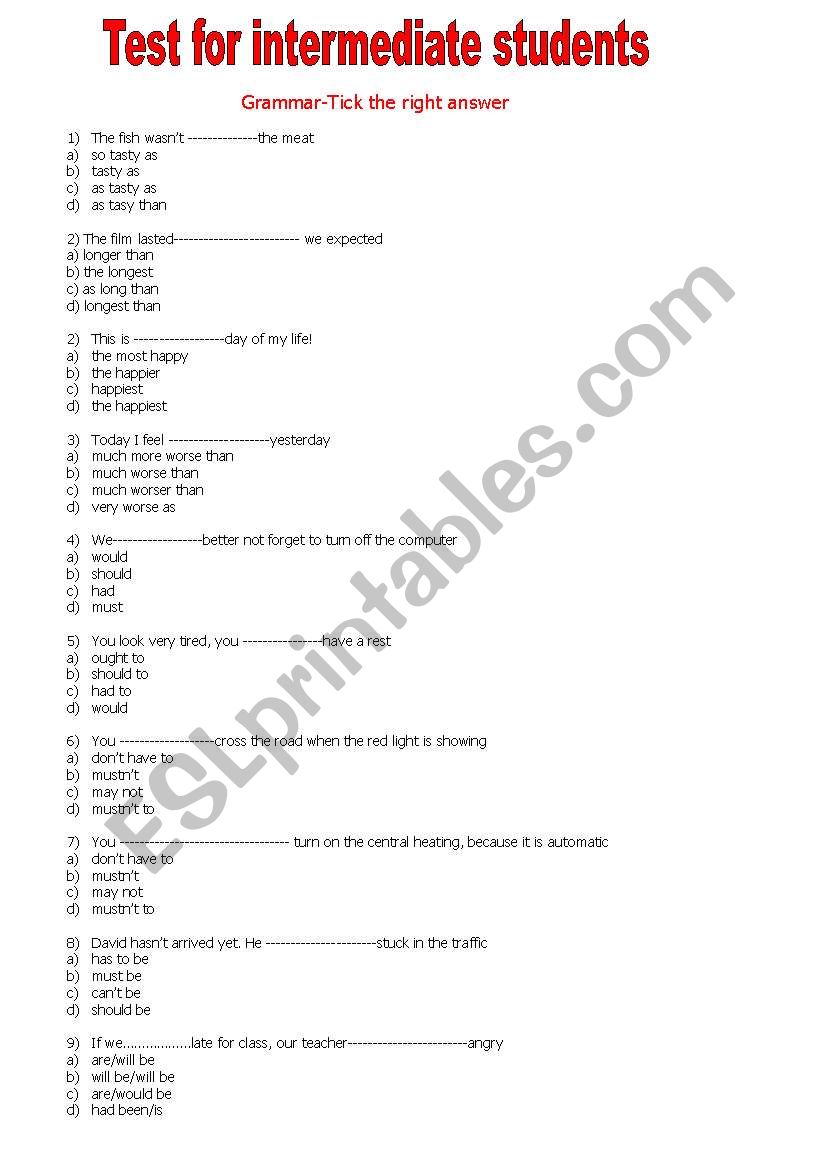 Test for intermediate students