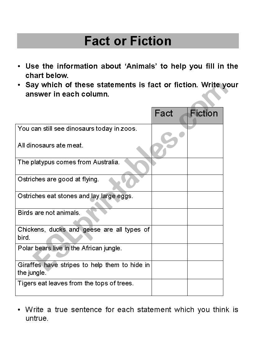 Fact or Fiction 2 worksheet