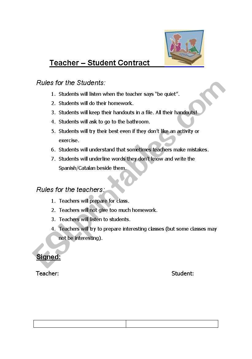 Teacher-Students contract worksheet