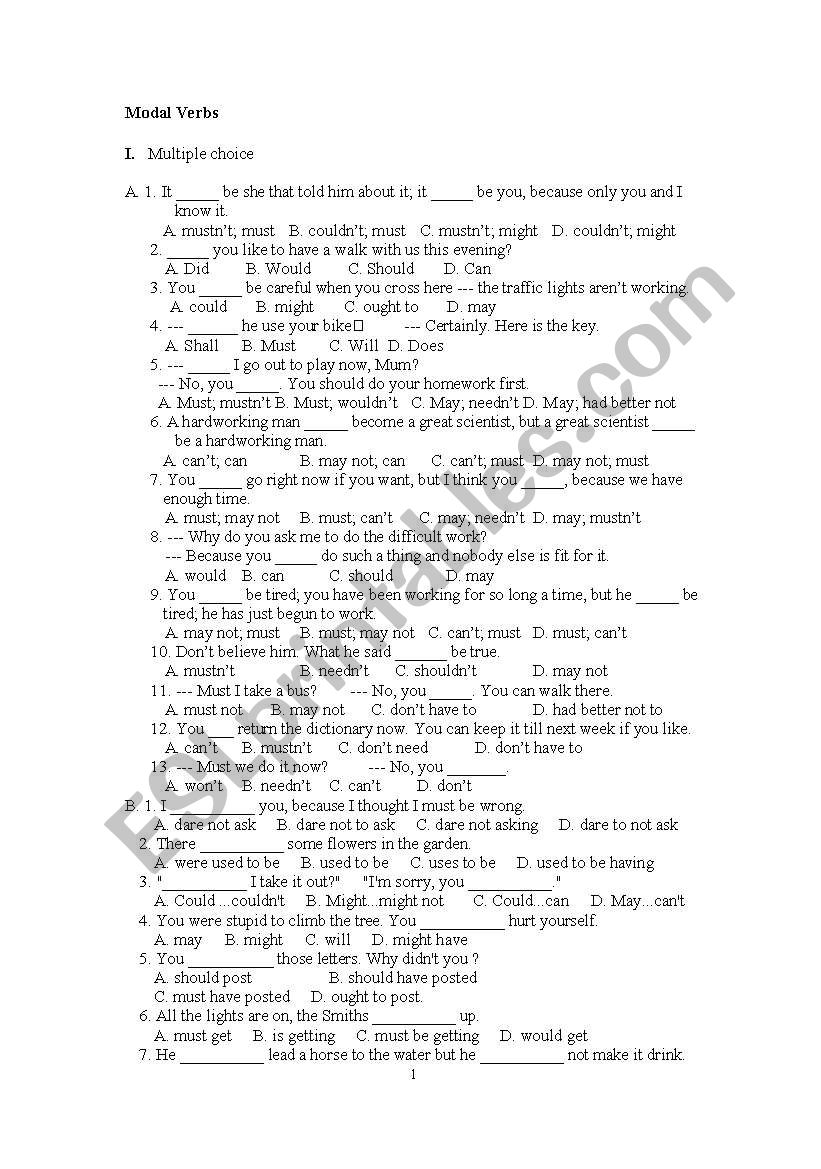modal verbs worksheet