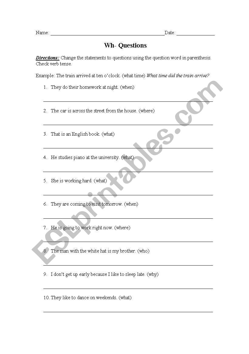 Wh- Questions worksheet