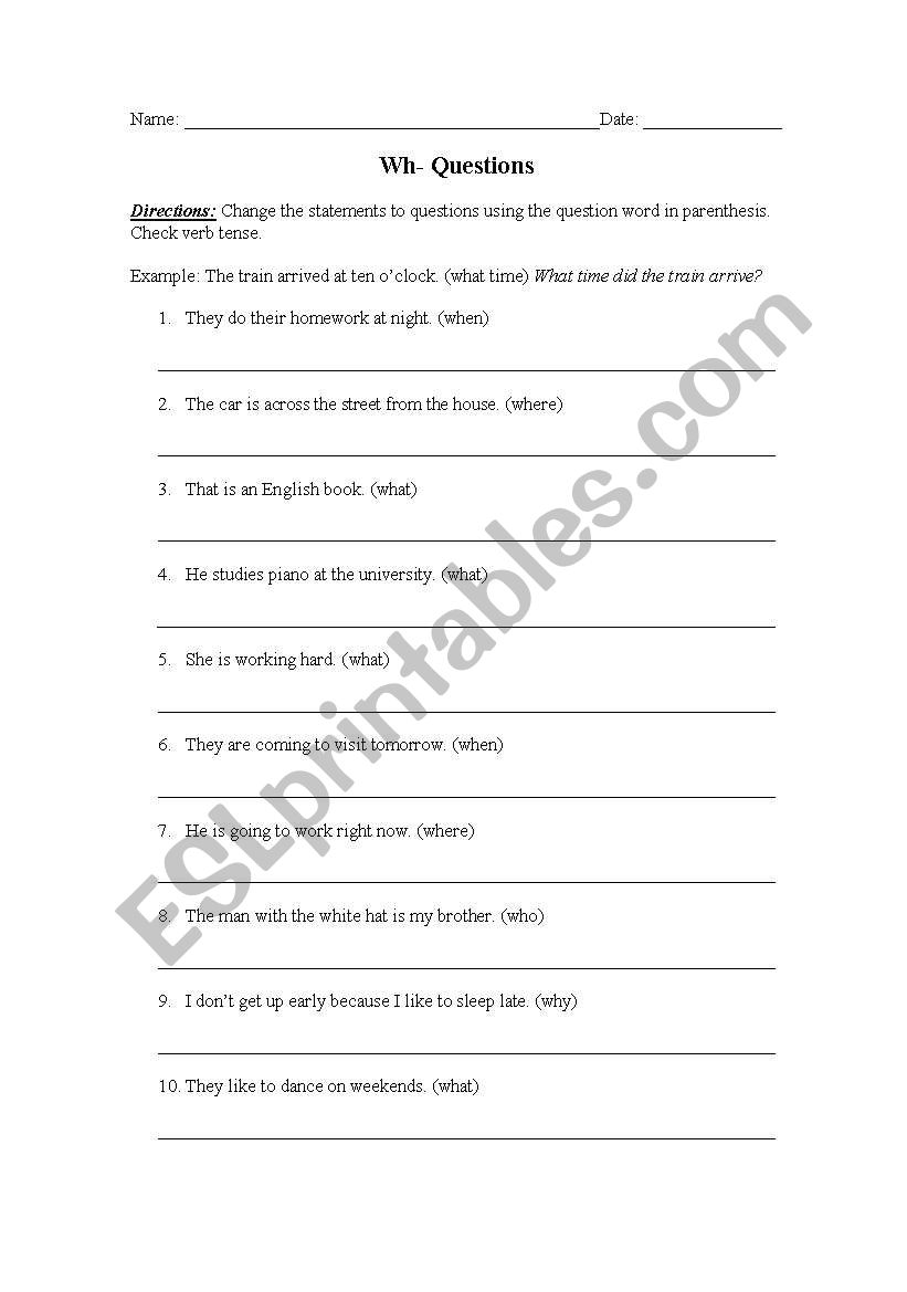 Wh- Questions worksheet