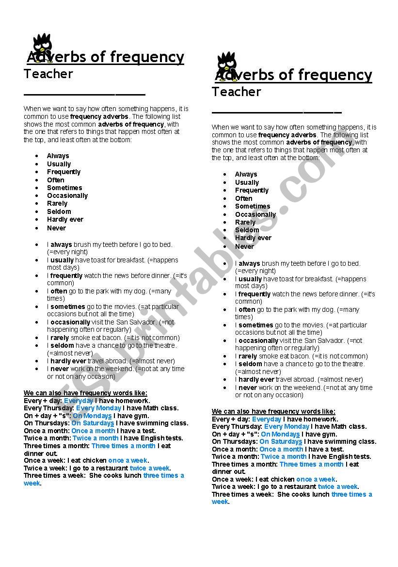 ADVERBS OF FREQUENCY worksheet