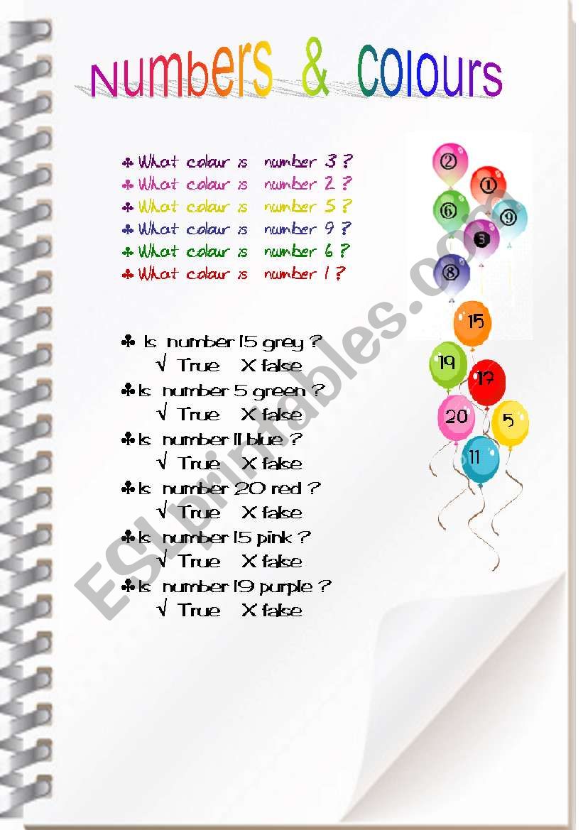 number and colurs  worksheet