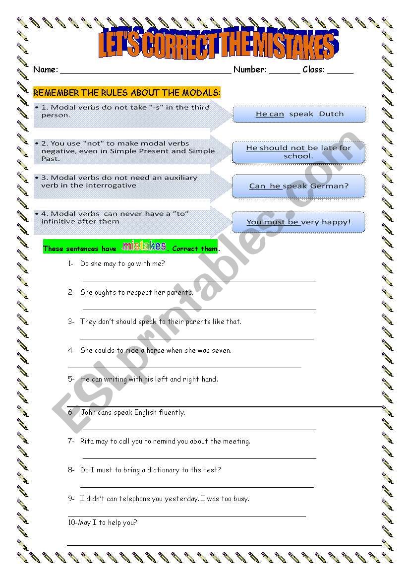 Modal Verbs - Rules worksheet