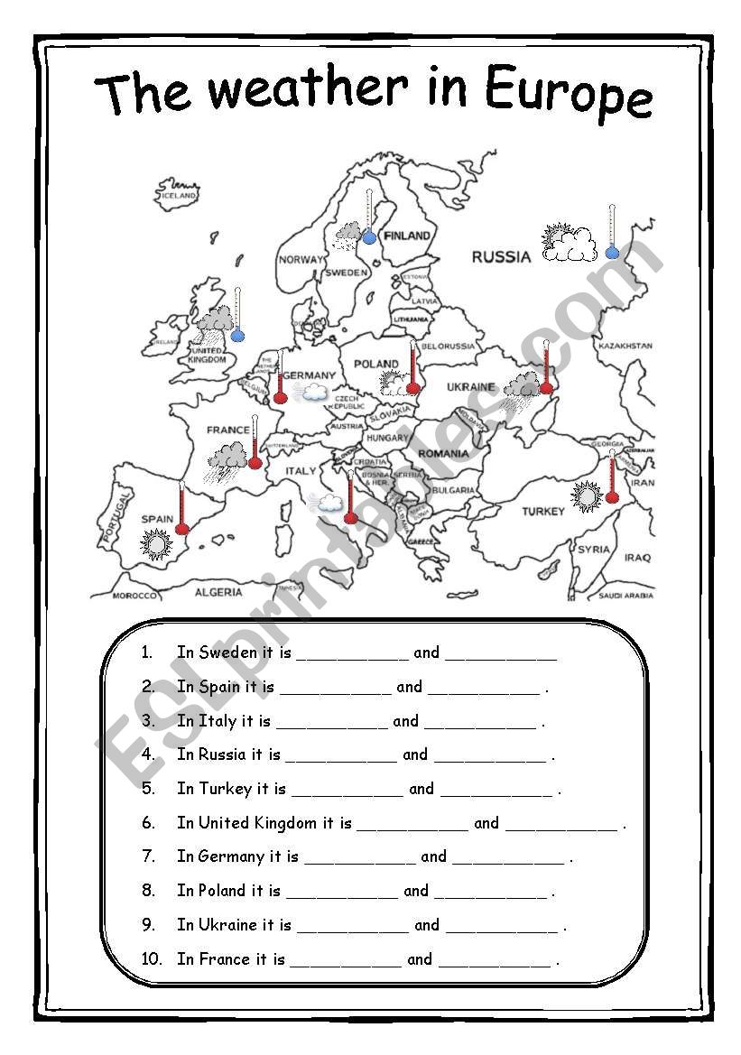 The weather in Europe worksheet