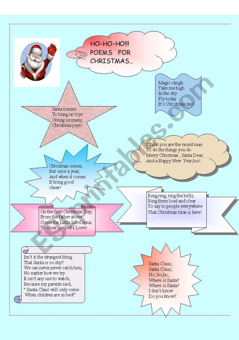 POEMS FOR CHRISTMAS worksheet