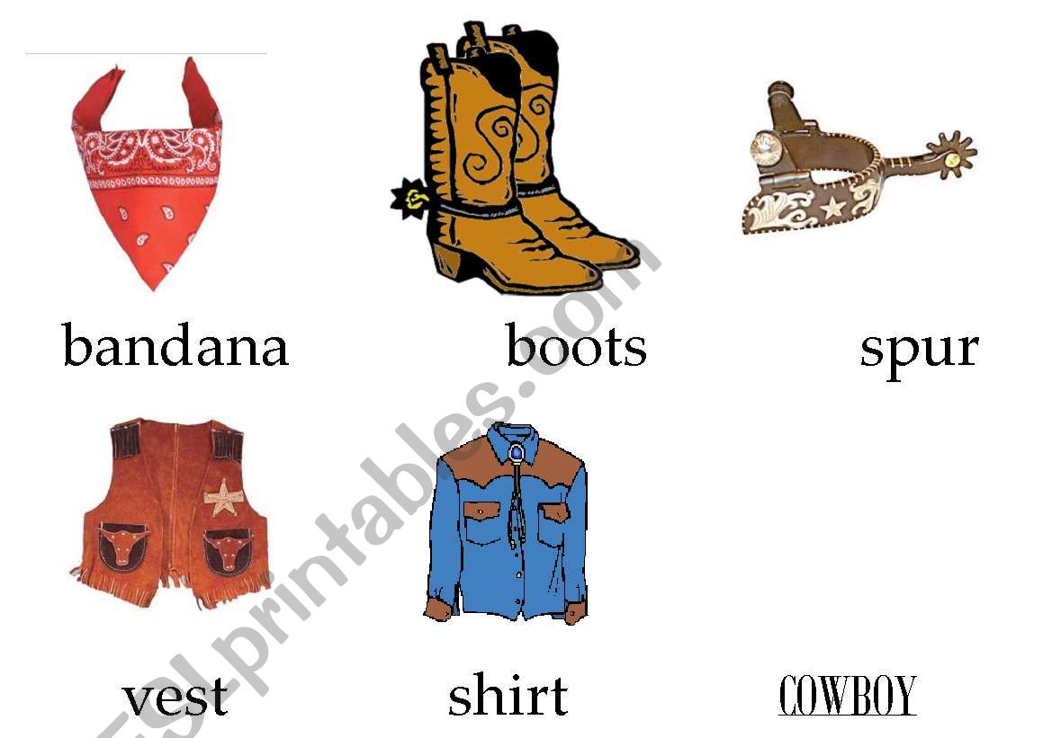 Flashcards or Picture dictionary: Cowboys & Indians (clothes)