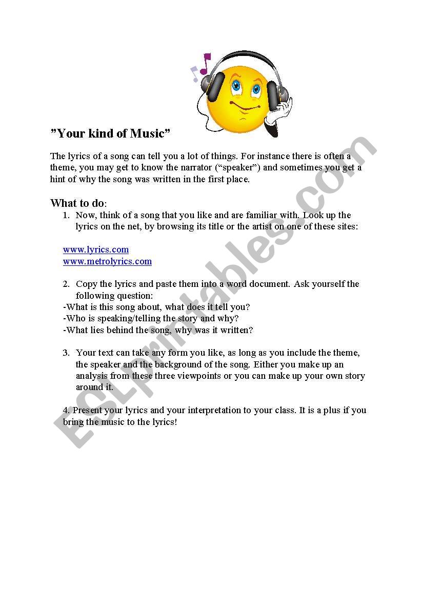 Work with lyrics worksheet