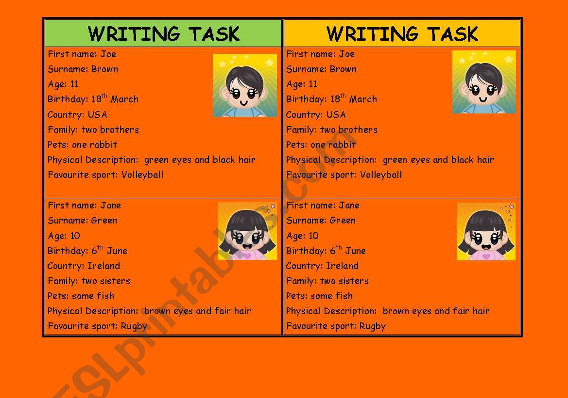 writing task worksheet