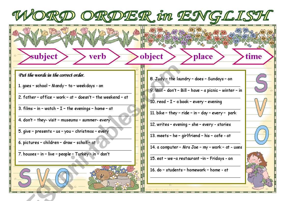 word order worksheet