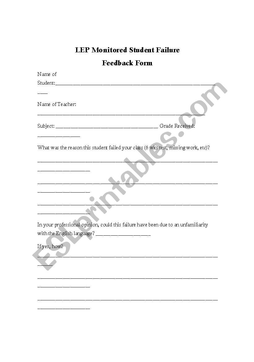 LEP Monitored Student feedback forms